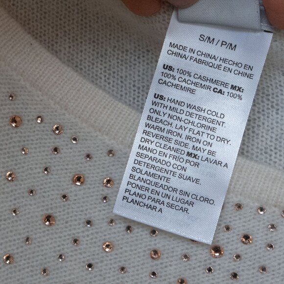 Chicos Cashmere Poncho Sweater Rhinestone Ivory Asymmetrical Wool Bedazzled - Picture 10 of 16
